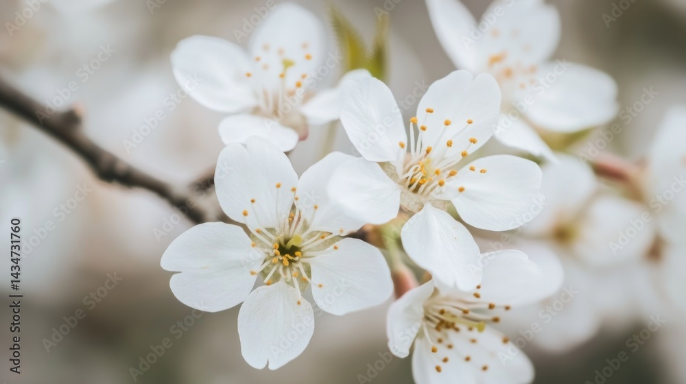 Close-up of delicate, spring blossoms on a branch. Close-up of delicate, spring blossoms on a branch.