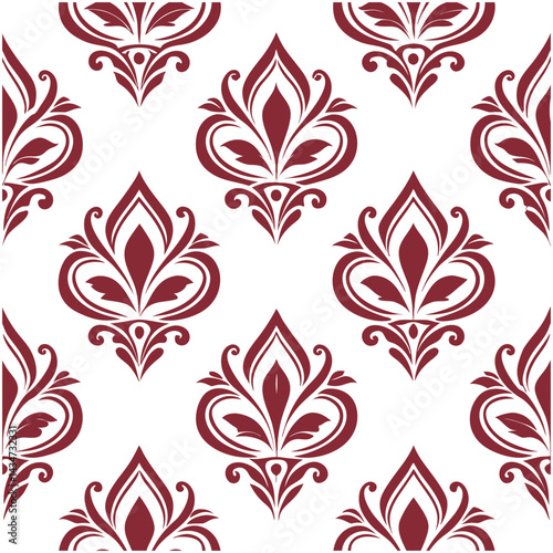 Seamless Luxury Damask Floral Ornament Pattern Vector Design.