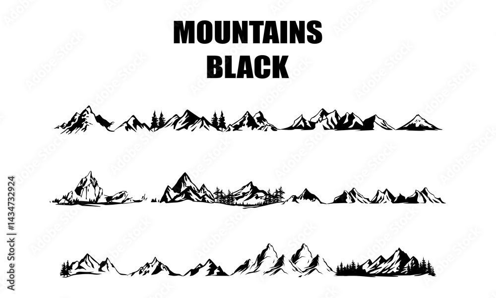 Fototapeta premium Black silhouette of mountain landscape. abstract hill illustration.