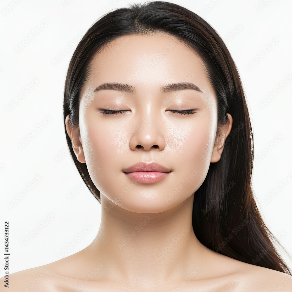 Obraz premium Radiant Beauty Portrait of a Young Woman with Clear, Smooth Skin and Calm Expression