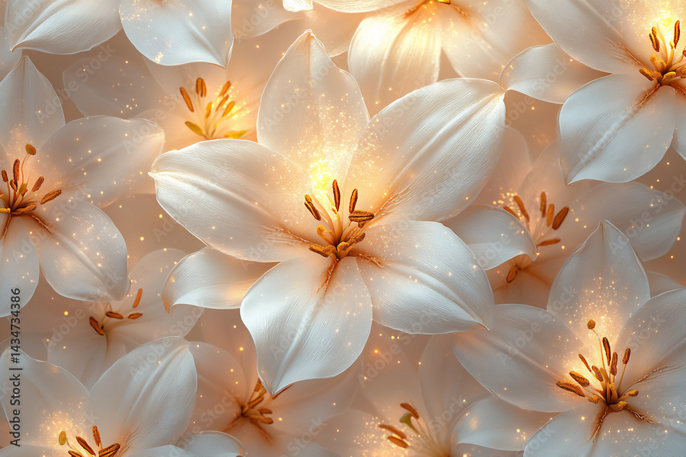 Fototapeta premium name : affectionate warm light lily wall, ethereal macro cascade,
