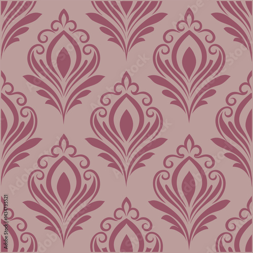 Seamless Luxury Damask Floral Ornament Pattern Vector Design.