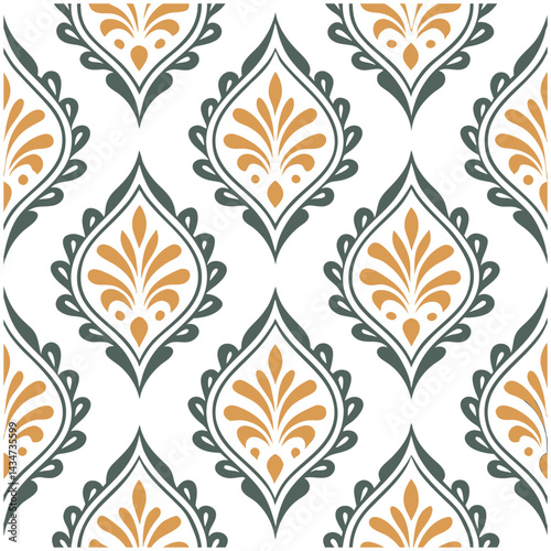 Seamless Luxury Damask Floral Ornament Pattern Vector Design.