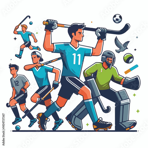 sport, field, ball, stick, competition, game, action, match, hockey, grass, team, player, play, field hockey, professional, active, athlete, isolated, summer, adult, stadium, silhouette, training, run