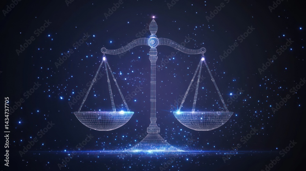 Ethereal representation of justice, balance, and legal principles in digital art Ethereal representation of justice, balance, and legal principles in digital art