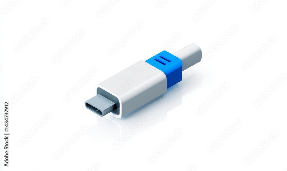 White_And_Blue_Usb_C_Connector_Isometric_Illustration White_And_Blue_Usb_C_Connector_Isometric_Illustration