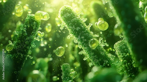 Realistic Microbial Water Treatment Systems Showcase with Vibrant Greenery in a Detailed Scientific Context