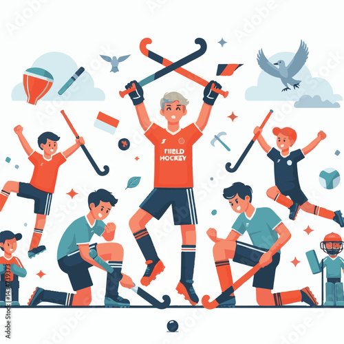 sport, field, ball, stick, competition, game, action, match, hockey, grass, team, player, play, field hockey, professional, active, athlete, isolated, summer, adult, stadium, silhouette, training, run