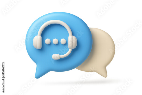 3d chat bubble with headset icon representing customer support communication. Isolated illustration photo