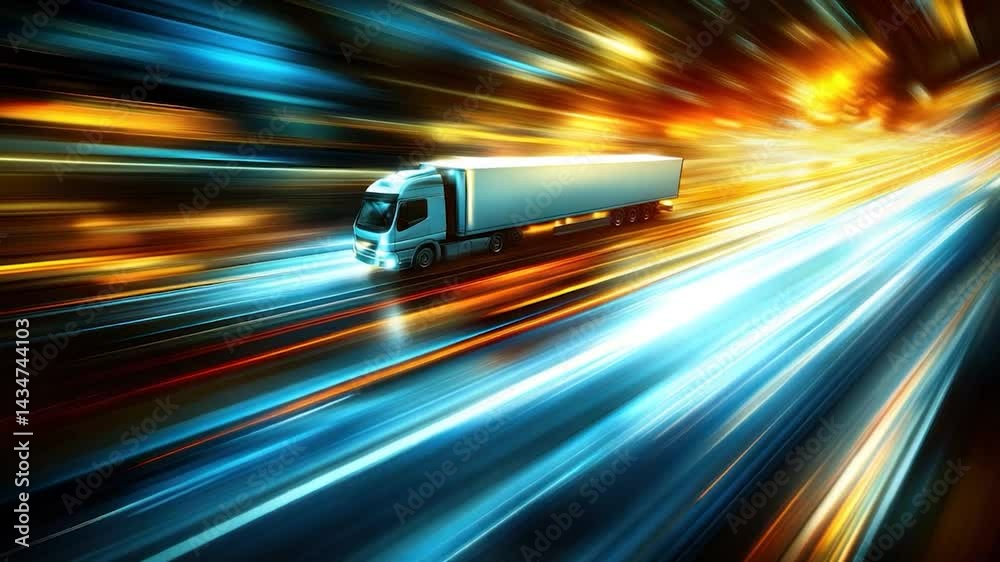 High-speed semi-truck on a vibrant highway