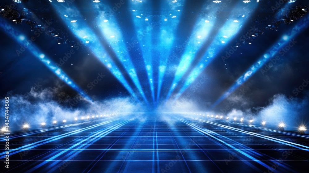 Obraz premium Blazing blue light rays illuminate a futuristic pathway.