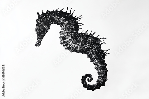 Seahorse illustration black and white drawing for design element marine life ocean animal artwork print 95