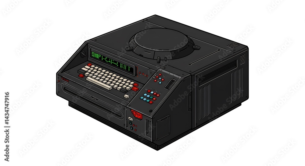 Obraz premium Isometric Illustration of a Vintage Computer with Keyboard and Display