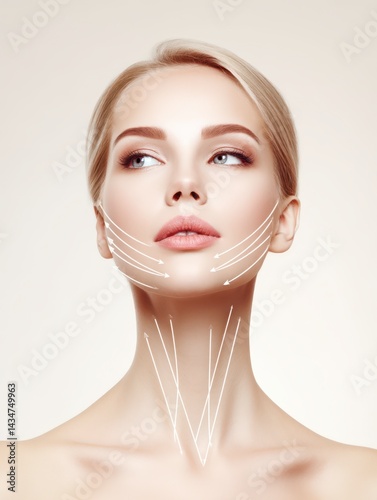 Facial rejuvenation concept, cosmetology. advertising of face contour correction, skin and neck lifting
