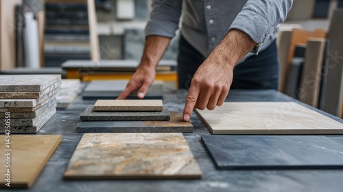 Examining diverse tile samples for renovation project considerations indoors