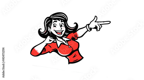 retro distressed sticker of a cartoon woman pointing