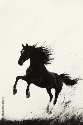 Black horse running silhouette equestrian animal equine mammal wild power strength freedom art
