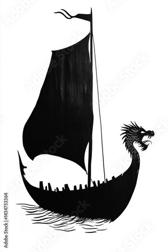 Explore viking ship illustration black silhouette dragon boat sailing adventure history art 95