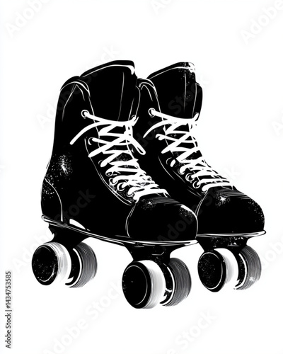 Roller skates black and white illustration vintage style retro skating equipment footwear art 95