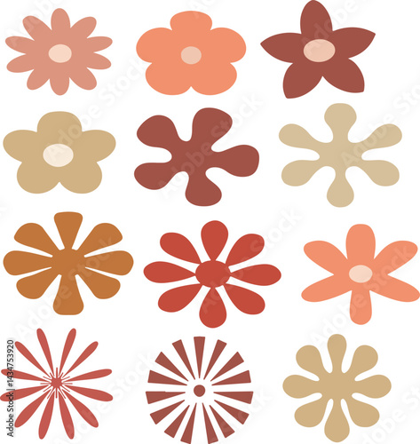 Hand-Drawn Boho Floral Elements for Design, Boho Bouquet with Dried Flowers and Neutral Colors, Rustic Bohemian Flowers in Soft Natural Tones