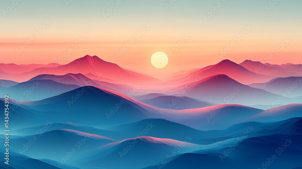 Serene Sunset Over Misty Mountains: A Digital Landscape Serene Sunset Over Misty Mountains: A Digital Landscape