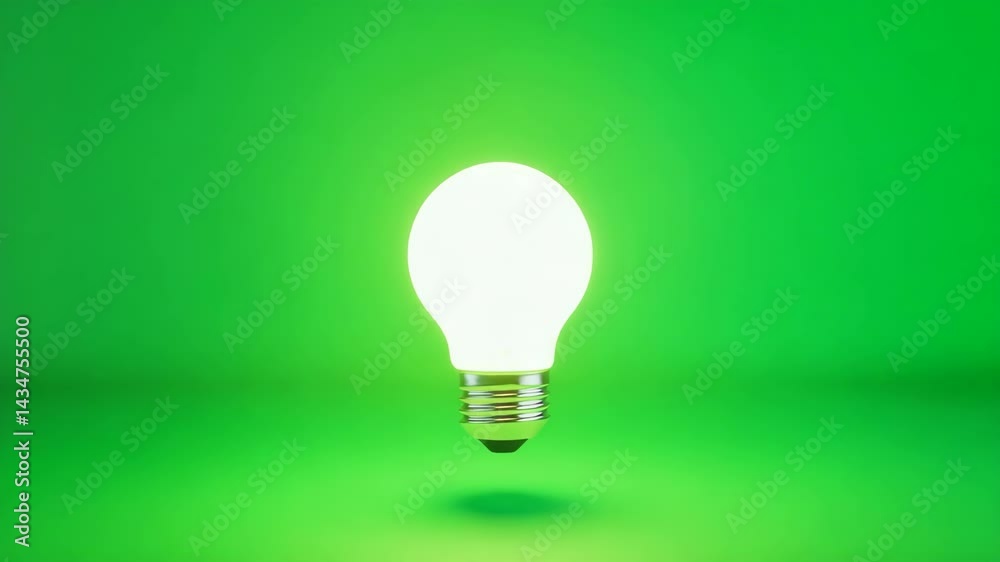 Illuminated lightbulb on vibrant green background.