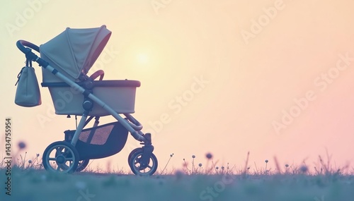 Subtle stroller silhouette repeat on pastel background, surface pattern, design element