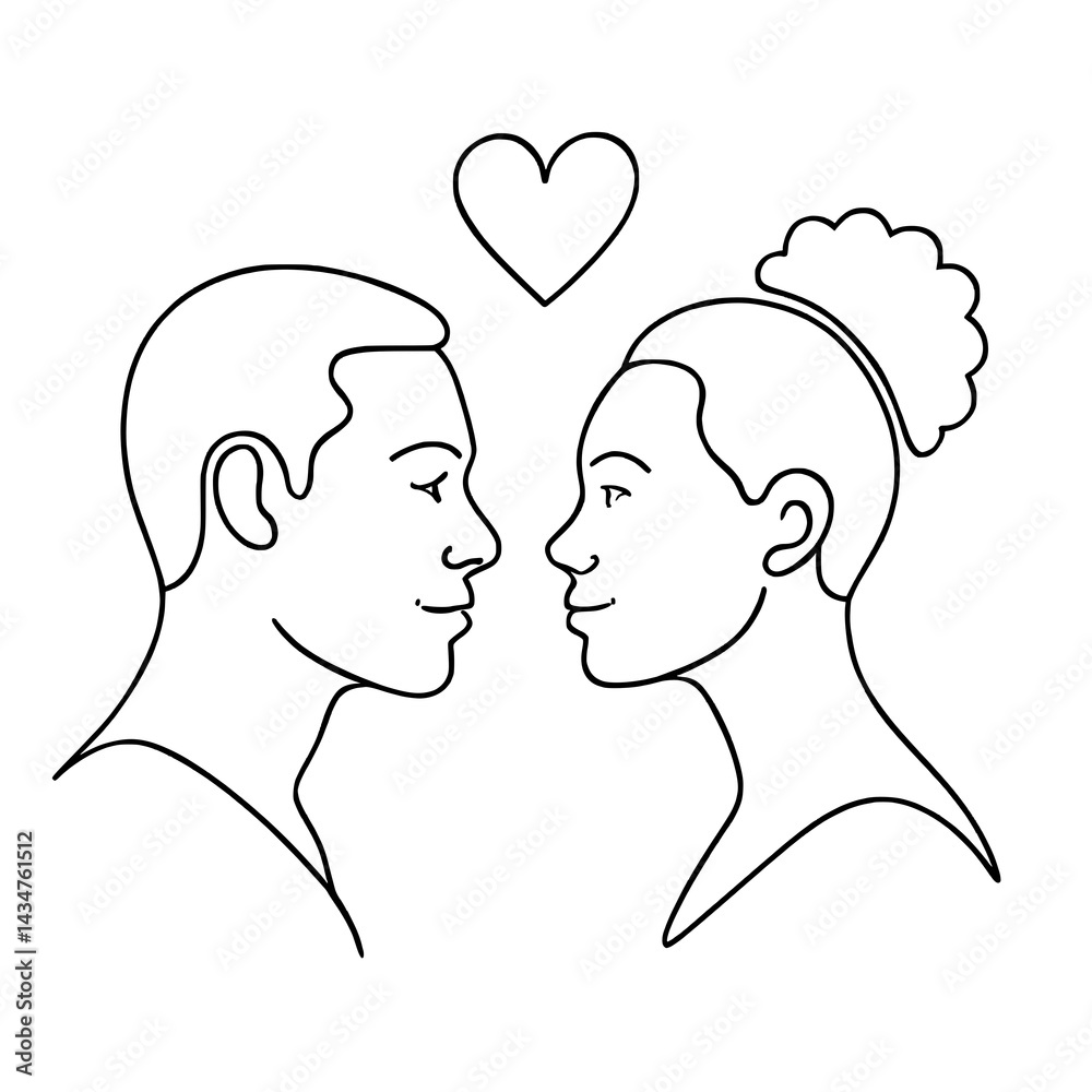 Amor entre brasileiros – casal brasileiro em estilo de desenho linear, ilustração vetorial SVG sobre fundo branco

