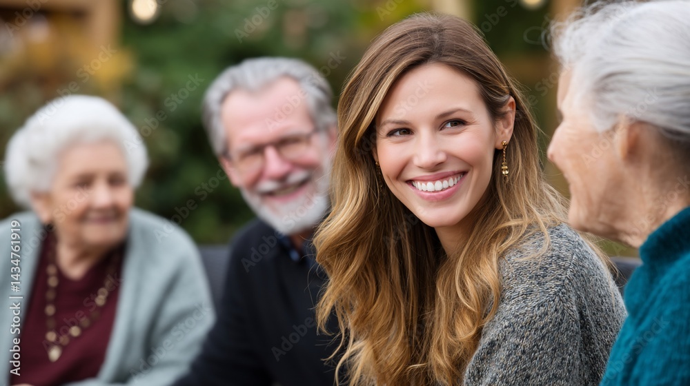 Group of people smiling and interacting Group of people smiling and interacting