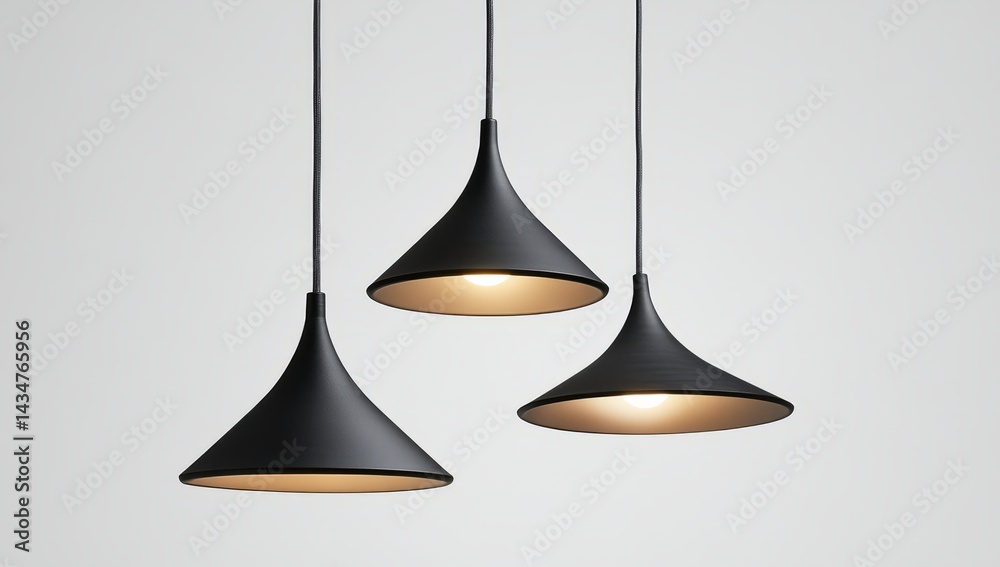 Fototapeta premium Hanging Pendant Lights with Black Shades Contemporary Lighting