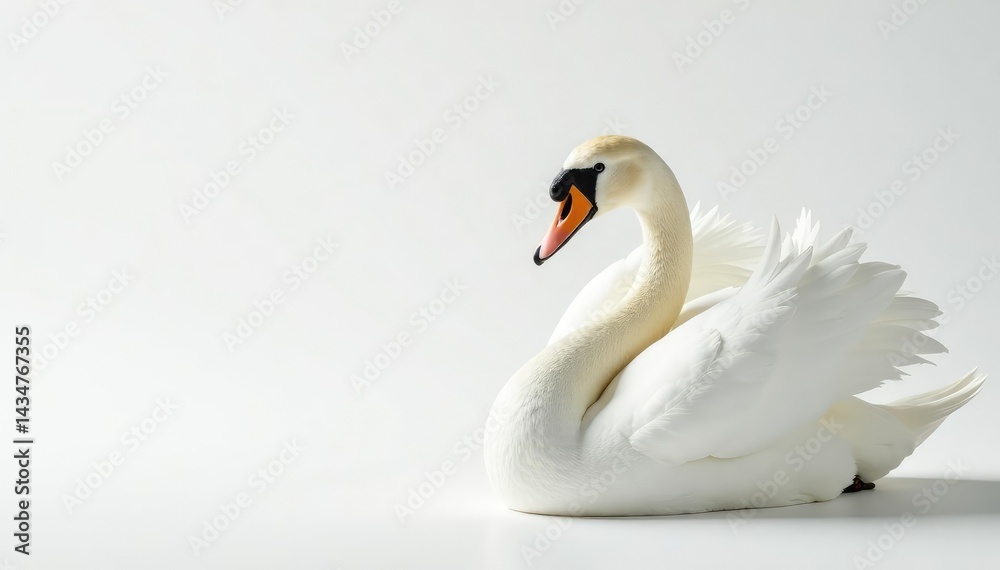 Fototapeta premium Elegant swan feathers on pristine white backdrop, ivory, down, design