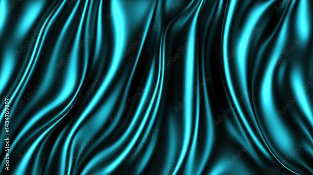 Fototapeta premium Teal satin fabric drapes in flowing, elegant folds.