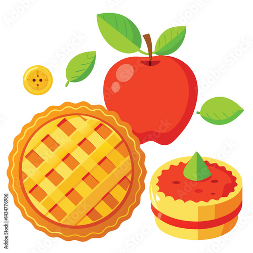 American apple pie set  isolated on white background