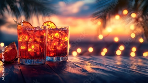 Obraz na płótnie Refreshing cocktails at sunset with warm light and summer vibes ambiance w salonie