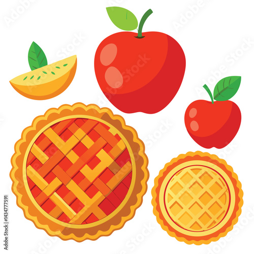 American apple pie set  isolated on white background