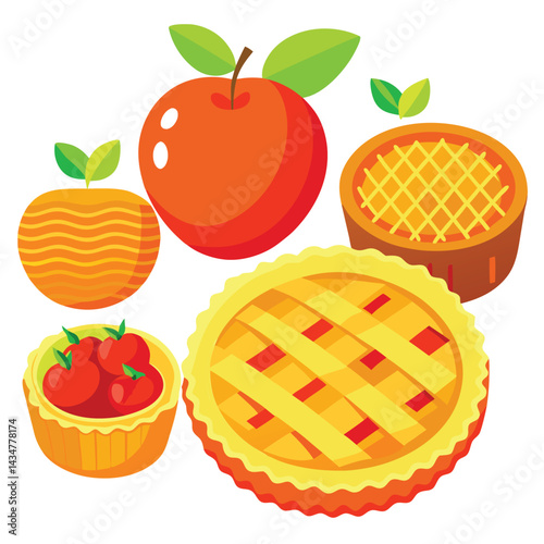 American apple pie set  isolated on white background