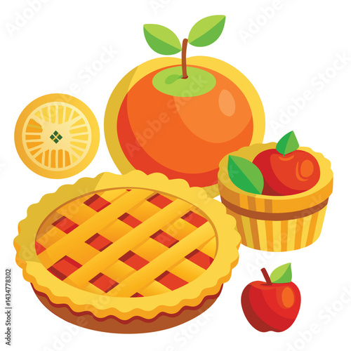 American apple pie set  isolated on white background