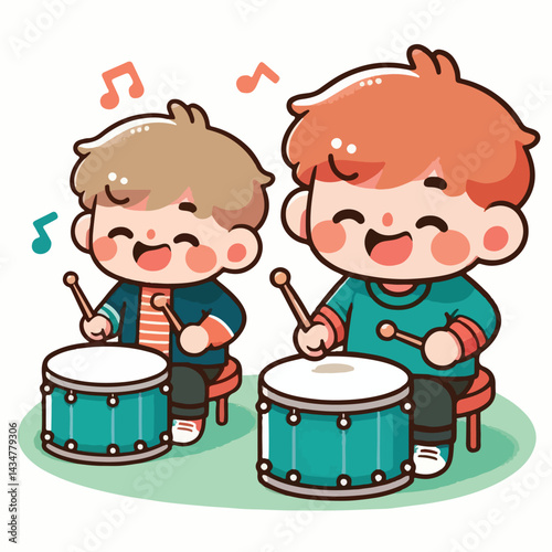 vector image of a child playing drums