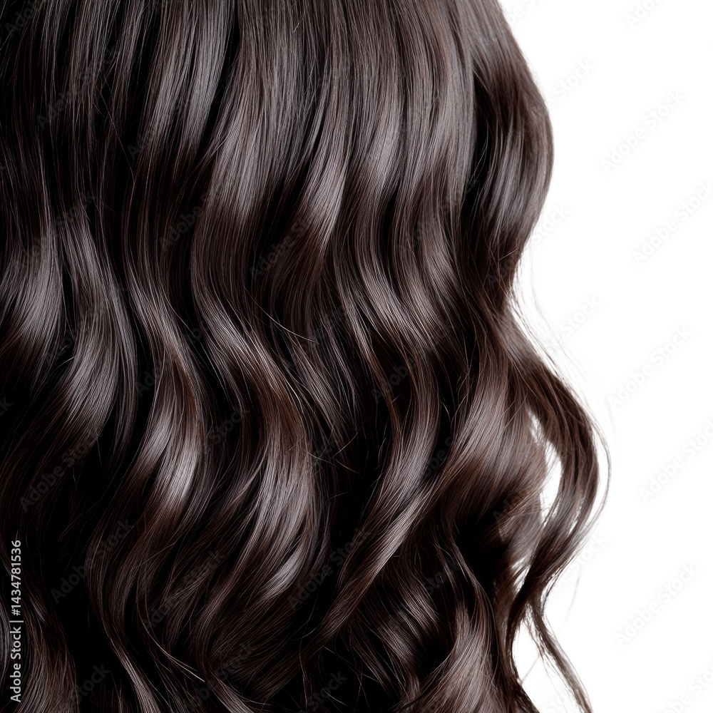 Fototapeta premium Luxurious ebony tresses cascading with gentle undulation against a stark backdrop