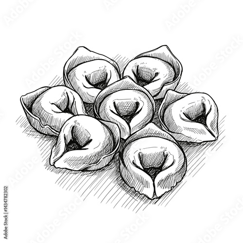 Tortellini Sketch Vector Illustration. Monochrome Style on Transparent Background. Italian Cuisine, Pasta, Food Concept. For Food Menus, Recipe Sites, Packaging, Blogs
