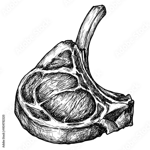 Detailed Tomahawk Steak Sketch Vector. Realistic Style Illustration on Transparent Background. Meat, Grilling, Gourmet Food Concept. For Menus, Food Blogs, Packaging, Butcher Shops