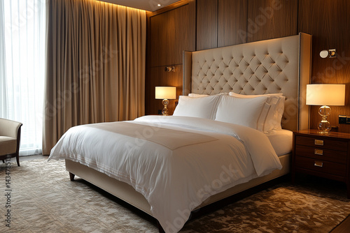 Contemporary Bedroom Design: Bed with Headboard and Elegant Furniture