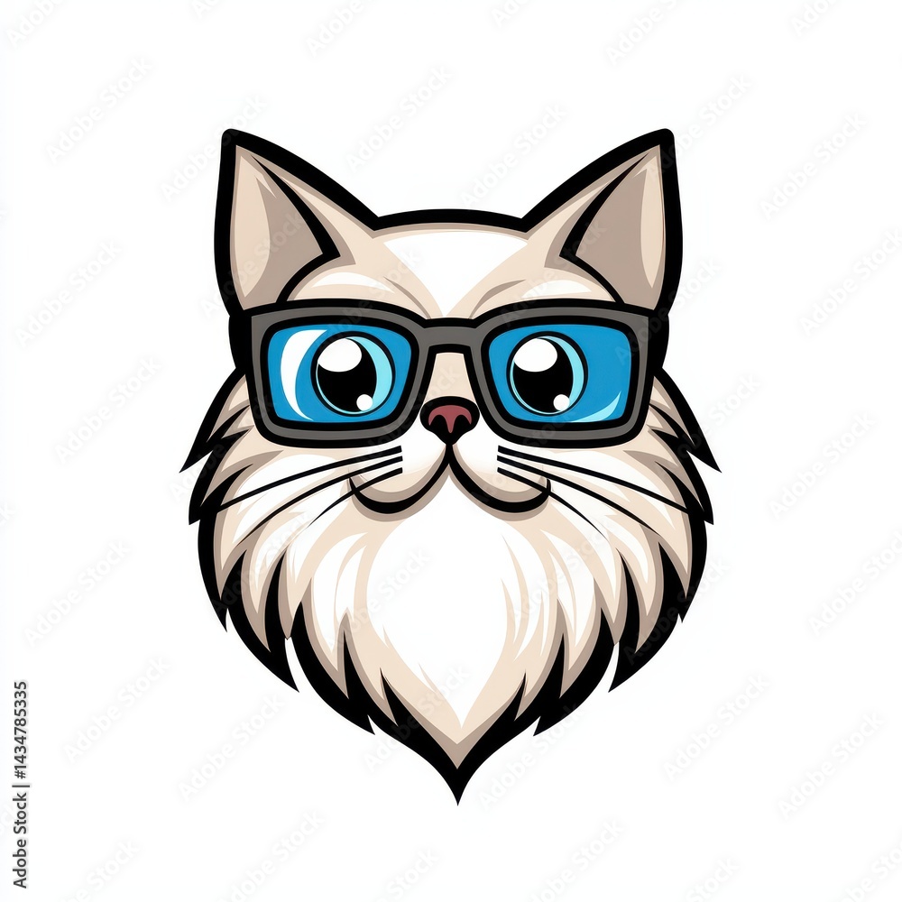 Fototapeta premium Whimsical illustration of a cat wearing glasses with a playful and cartoonish aesthetic