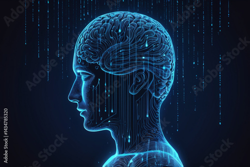 Digital Brain with Binary Code Rain