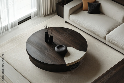 leek and Sophisticated Interior: Wooden Coffee Table and Modern Sofa