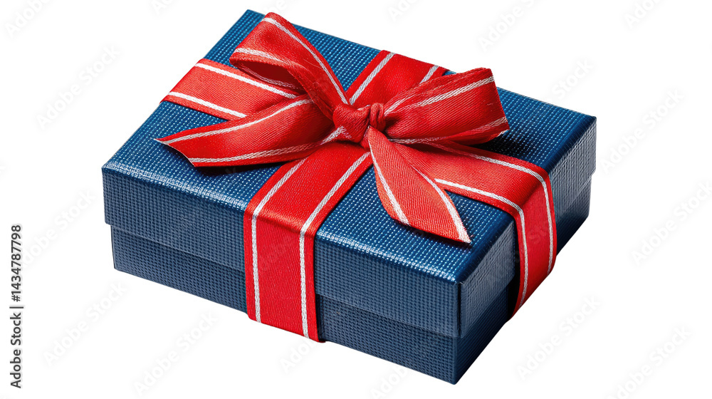 Obraz premium Festive Present: A neatly wrapped gift box, adorned with a vibrant red ribbon, exuding an atmosphere of anticipation and celebration. The perfect image for representing generosity, surprise.
