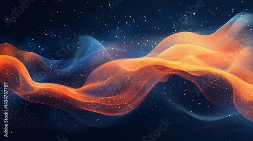 Abstract Orange and Blue Wave Abstract Art Digital Painting