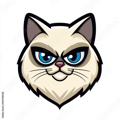 Cartoon illustration of a cat with blue eyes and beige fur