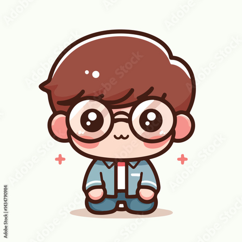 vector image of a little boy wearing cute glasses