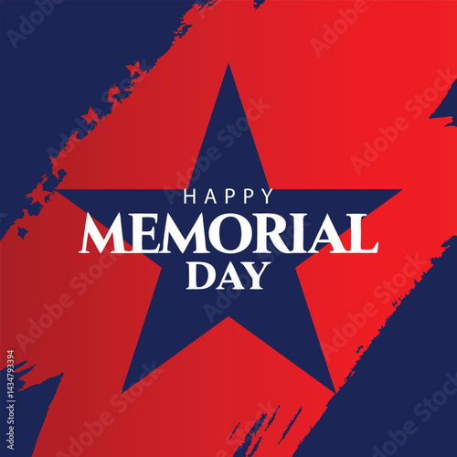 Happy Memorial Day Star Background with Red and Blue Brush Stroke Vector Graphic Illustration